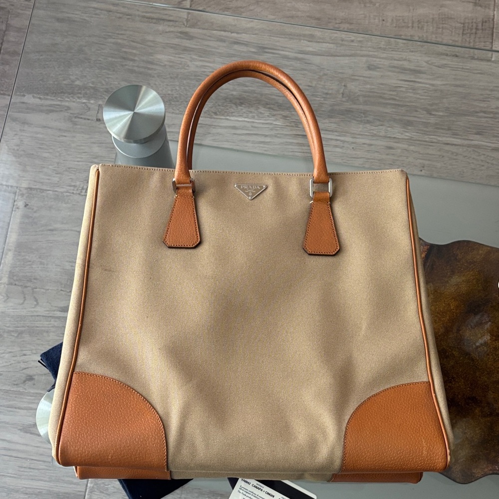 Prada Beige and Orange Women's Tote Bag - Picture 15 of 16